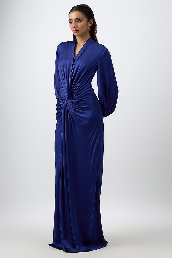 Blue Modal Satin Twisted Draped Diva Vacation Dress by Aroka at Pernia's Pop Up Shop
