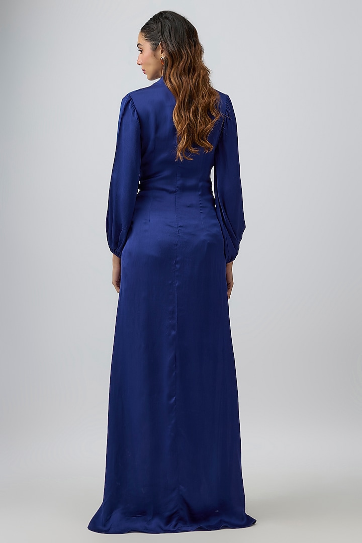 Blue Modal Satin Twisted Draped Diva Vacation Dress by Aroka at Pernia's Pop Up Shop