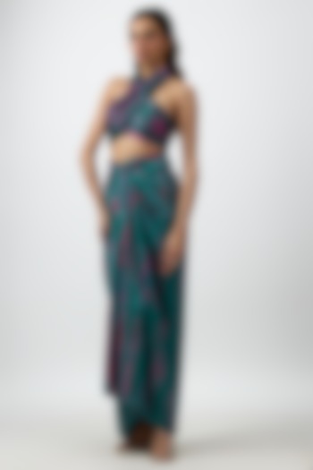 Multi-Colored Modal Satin Tie-Dye Draped Kai Skirt Set by Aroka at Pernia's Pop Up Shop