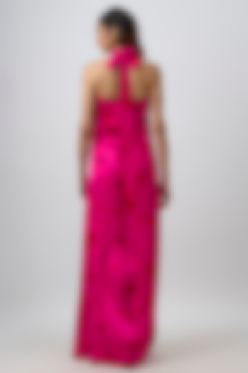 Pink Modal Satin Tie-Dye Halter Bellarose Draped Summer Dress by Aroka at Pernia's Pop Up Shop