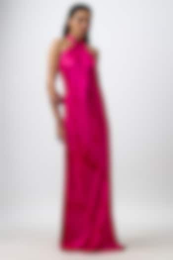 Pink Modal Satin Tie-Dye Halter Bellarose Draped Summer Dress by Aroka at Pernia's Pop Up Shop