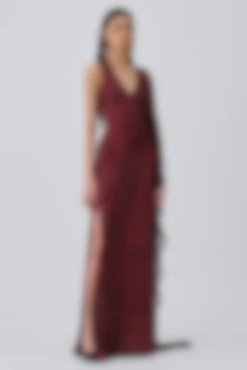 Crimson Modal Satin Handblock Printed Cocktail Dress by Aroka at Pernia's Pop Up Shop