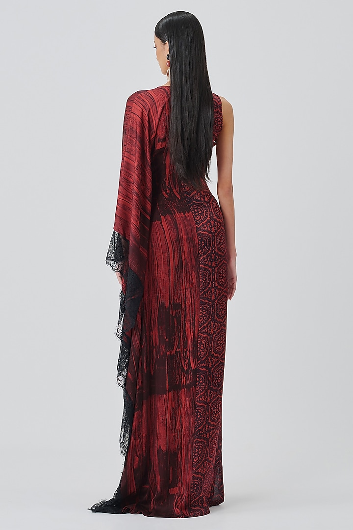 Crimson Modal Satin Handblock Printed Cocktail Dress by Aroka at Pernia's Pop Up Shop