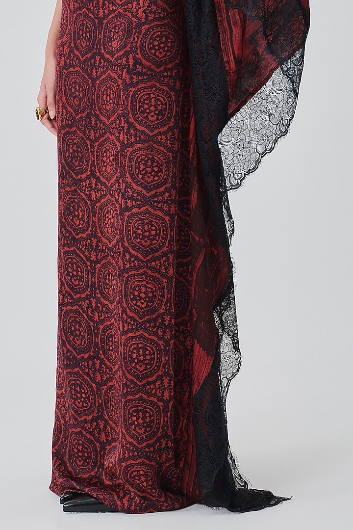 Crimson Modal Satin Handblock Printed Cocktail Dress by Aroka at Pernia's Pop Up Shop