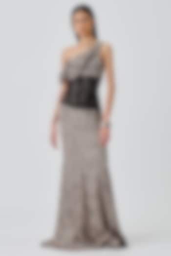 Ivory-Black Modal Satin Cocktail Dress by Aroka at Pernia's Pop Up Shop