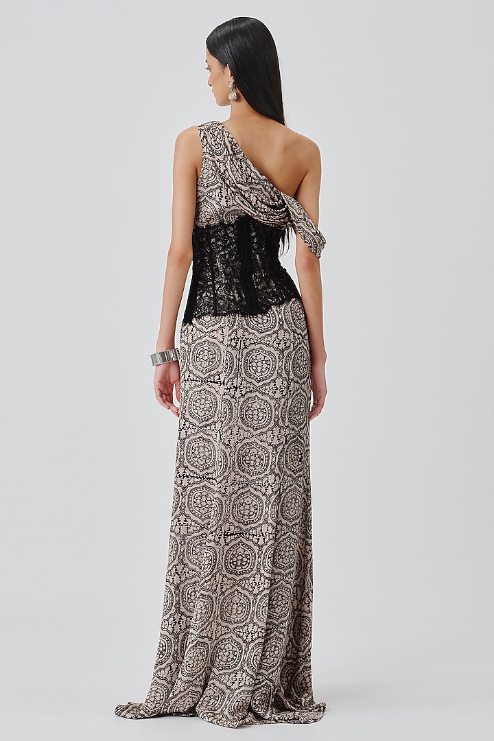 Ivory-Black Modal Satin Cocktail Dress by Aroka at Pernia's Pop Up Shop