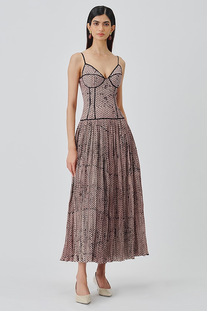 Nude Cotton Handblock Printed Corset Cocktail Dress by Aroka at Pernia's Pop Up Shop