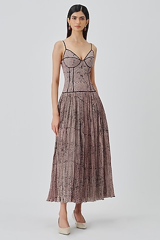 Nude Cotton Handblock Printed Corset Dress by Aroka
