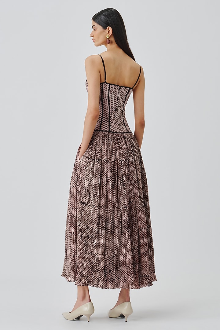 Nude Cotton Handblock Printed Corset Cocktail Dress by Aroka at Pernia's Pop Up Shop