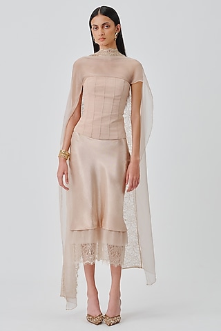 Soft Champagne Moroccan Crepe Corset Top by Aroka