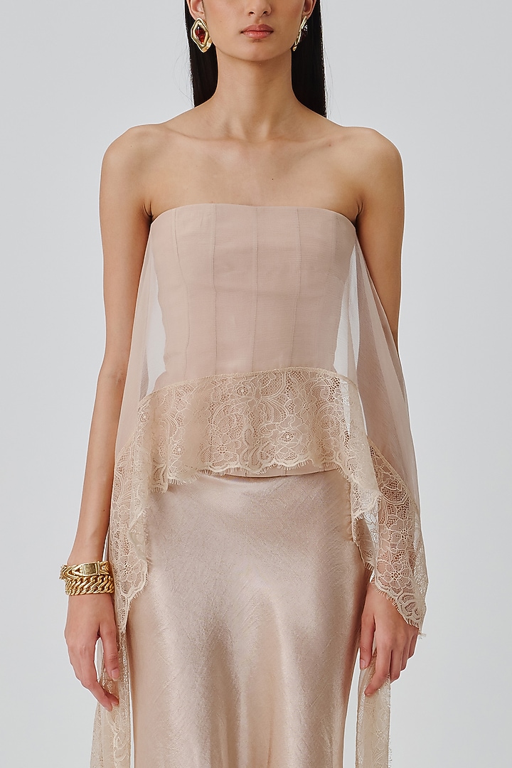 Soft Champagne Moroccan Crepe Corset Top by Aroka at Pernia's Pop Up Shop