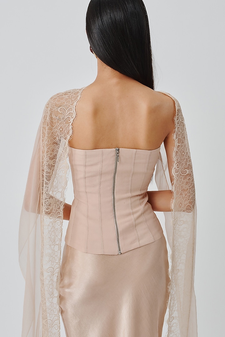Soft Champagne Moroccan Crepe Corset Top by Aroka at Pernia's Pop Up Shop