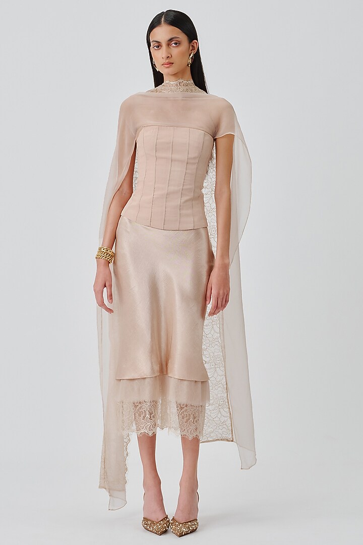 Soft Champagne Mashru Skirt by Aroka at Pernia's Pop Up Shop