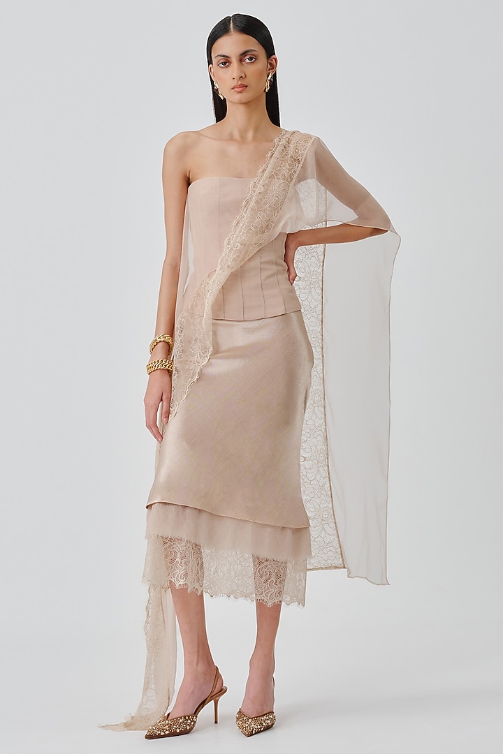 Soft Champagne Mashru Skirt by Aroka at Pernia's Pop Up Shop
