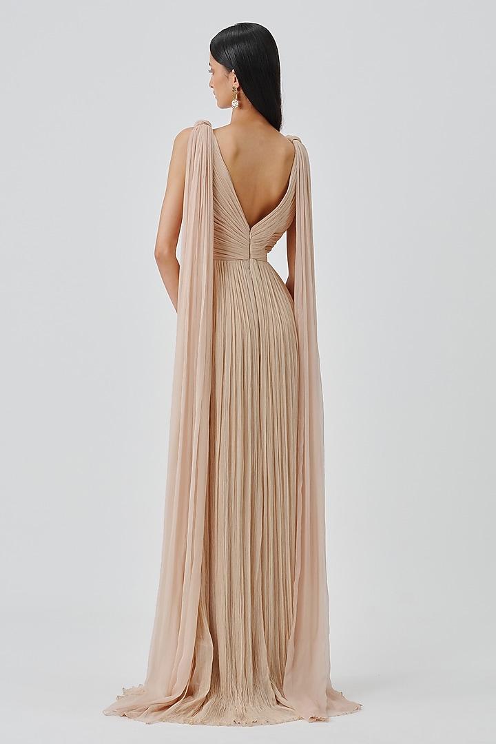 Soft Champagne Chiffon & Modal Satin Party Wear Dress by Aroka at Pernia's Pop Up Shop
