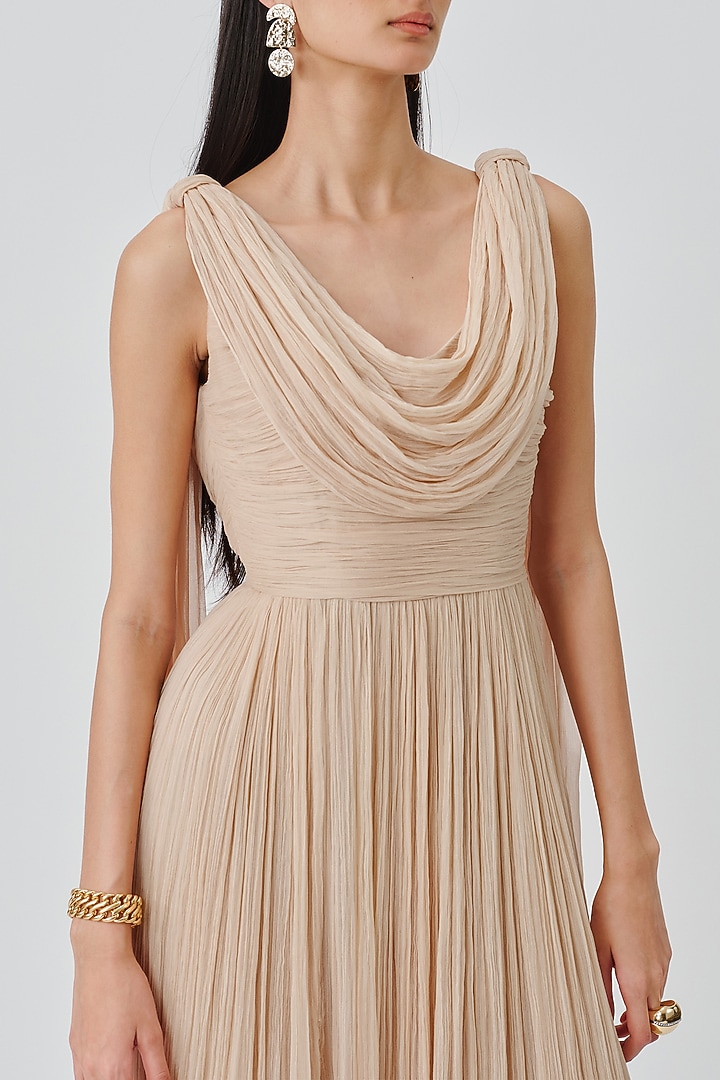 Soft Champagne Chiffon & Modal Satin Party Wear Dress by Aroka at Pernia's Pop Up Shop