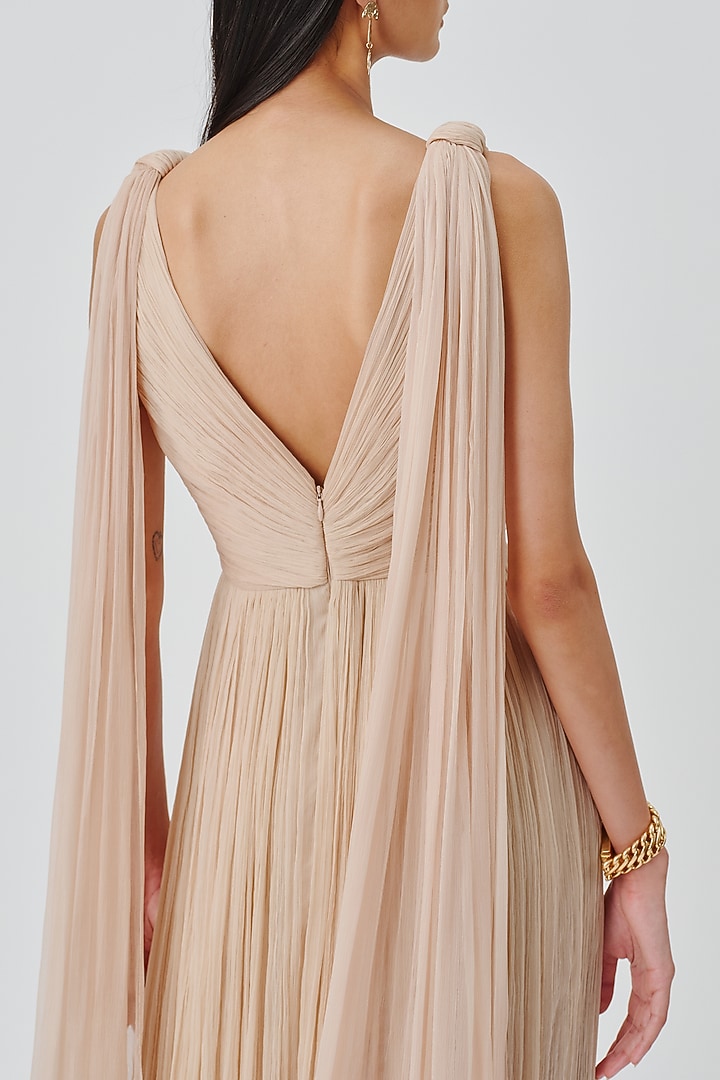 Soft Champagne Chiffon & Modal Satin Party Wear Dress by Aroka at Pernia's Pop Up Shop