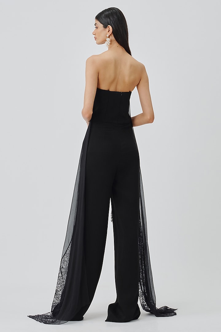 Black  Japanese Crepe Strapless Jumpsuit by Aroka at Pernia's Pop Up Shop