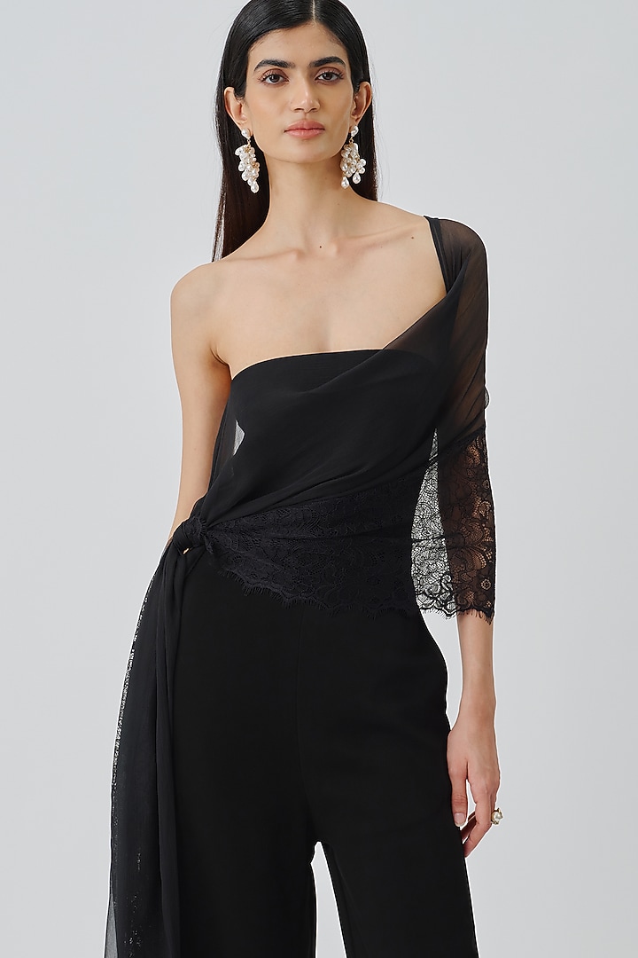 Black  Japanese Crepe Strapless Jumpsuit by Aroka at Pernia's Pop Up Shop