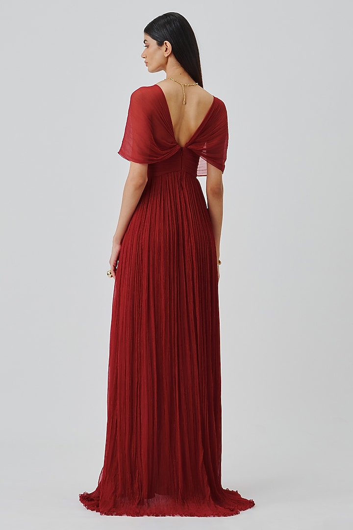 Scarlet Red Chiffon & Modal Satin Layered Party Wear Dress by Aroka at Pernia's Pop Up Shop