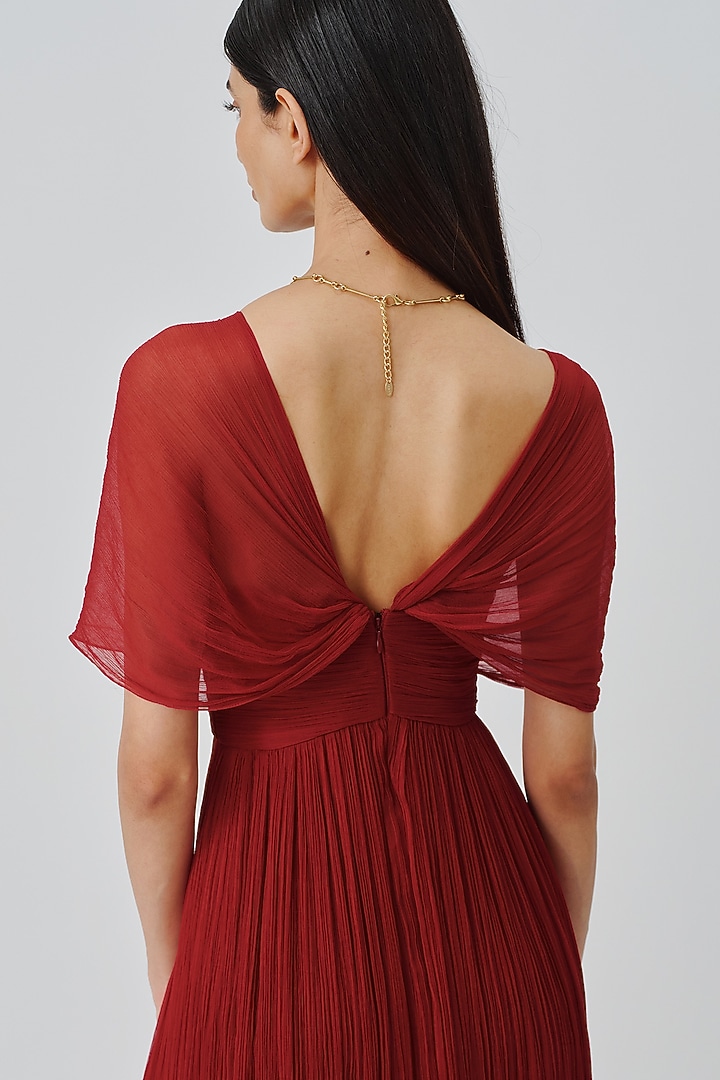 Scarlet Red Chiffon & Modal Satin Layered Party Wear Dress by Aroka at Pernia's Pop Up Shop