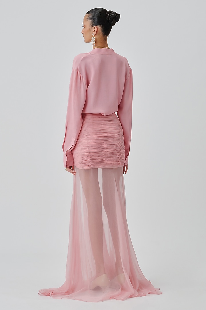 Soft Pink Chiffon Ruched Skirt by Aroka at Pernia's Pop Up Shop