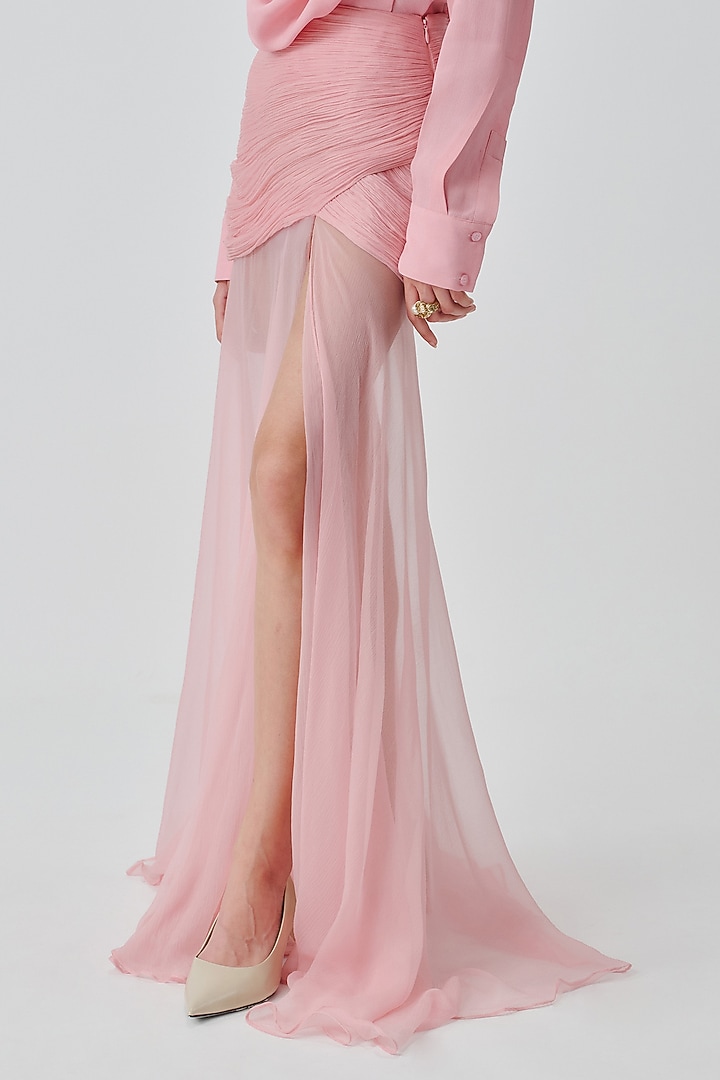 Soft Pink Chiffon Ruched Skirt by Aroka at Pernia's Pop Up Shop