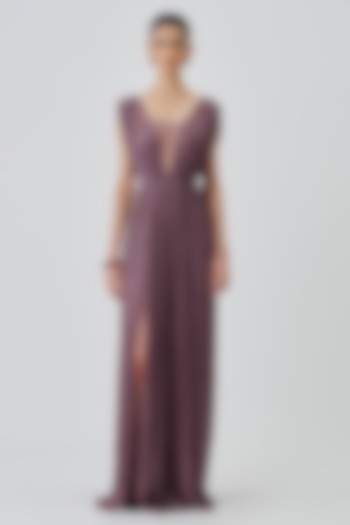 Vintage Plum Chiffon & Modal Satin Party Wear Dress by Aroka at Pernia's Pop Up Shop