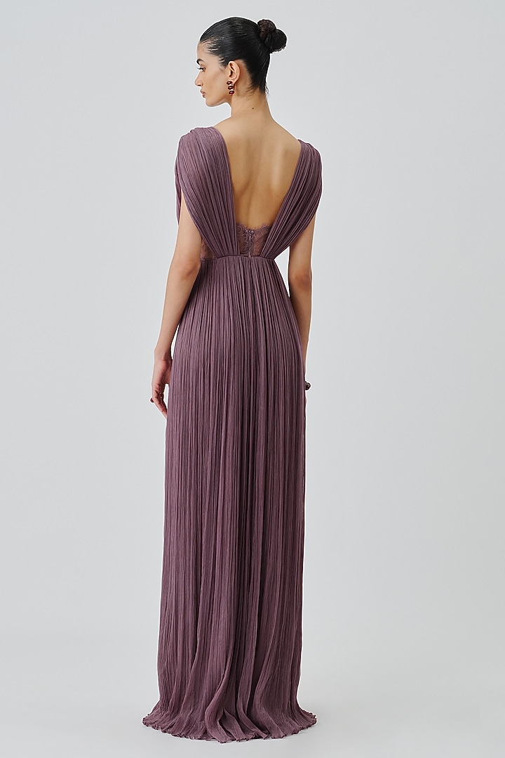 Vintage Plum Chiffon & Modal Satin Party Wear Dress by Aroka at Pernia's Pop Up Shop