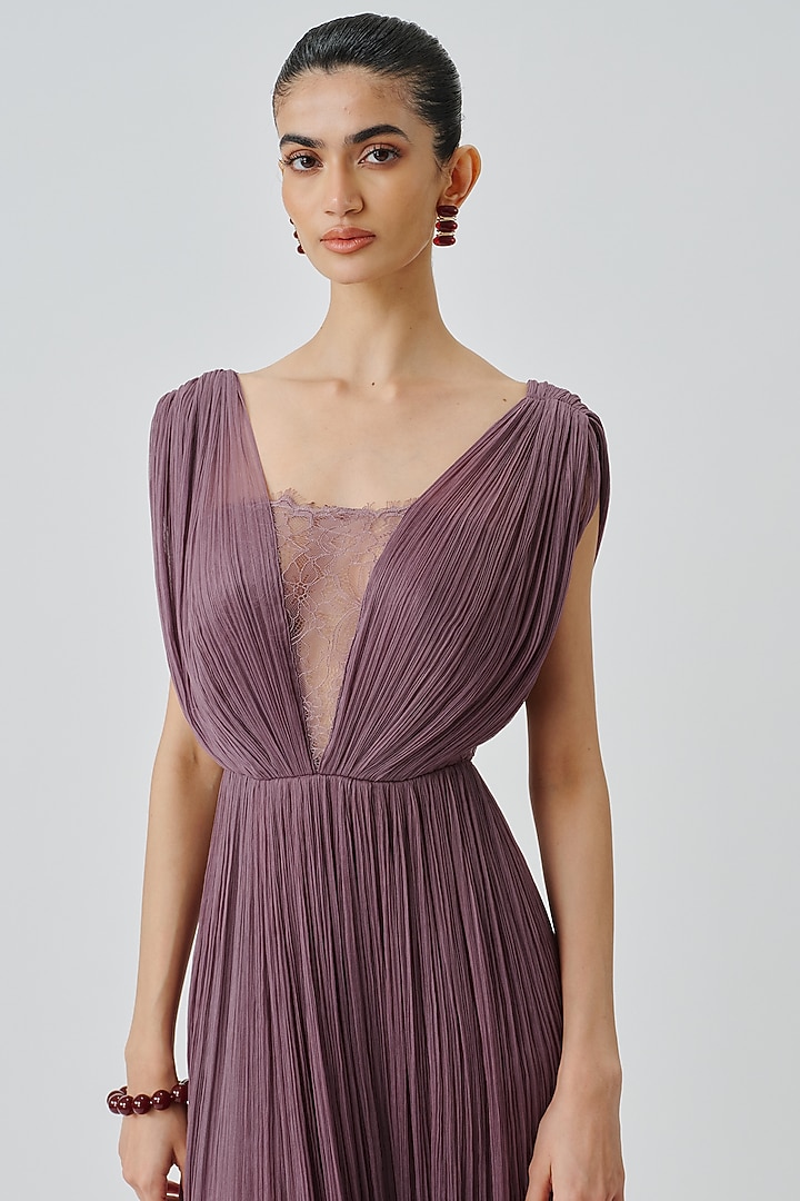 Vintage Plum Chiffon & Modal Satin Party Wear Dress by Aroka at Pernia's Pop Up Shop