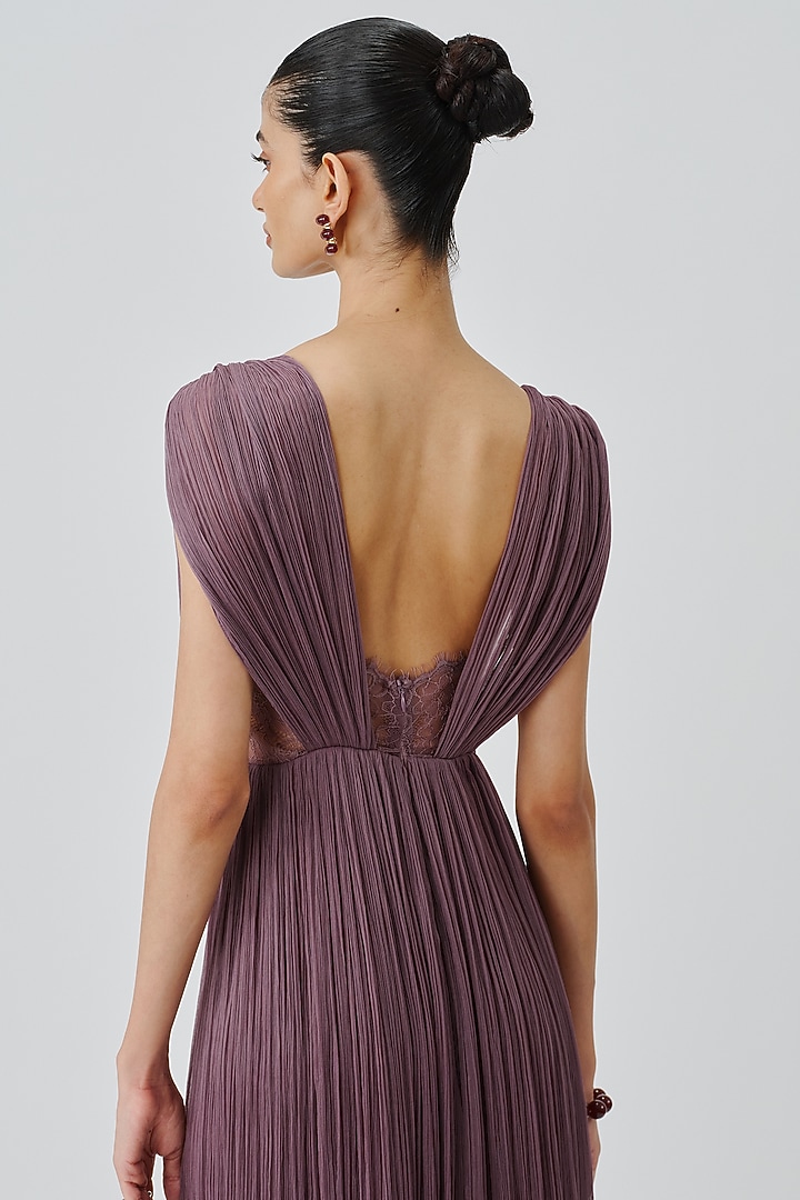 Vintage Plum Chiffon & Modal Satin Party Wear Dress by Aroka at Pernia's Pop Up Shop
