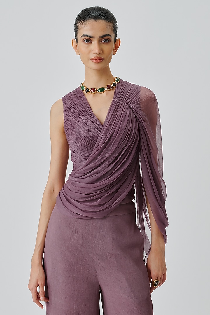 Vintage Plum Moroccon Crepe & Chiffon Top by Aroka at Pernia's Pop Up Shop