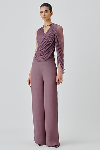 Vintage Plum Moroccon Crepe High-Waisted Pants by Aroka