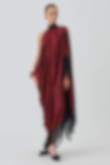 Crimson Modal Satin Handblock Printed Cocktail Dress by Aroka at Pernia's Pop Up Shop