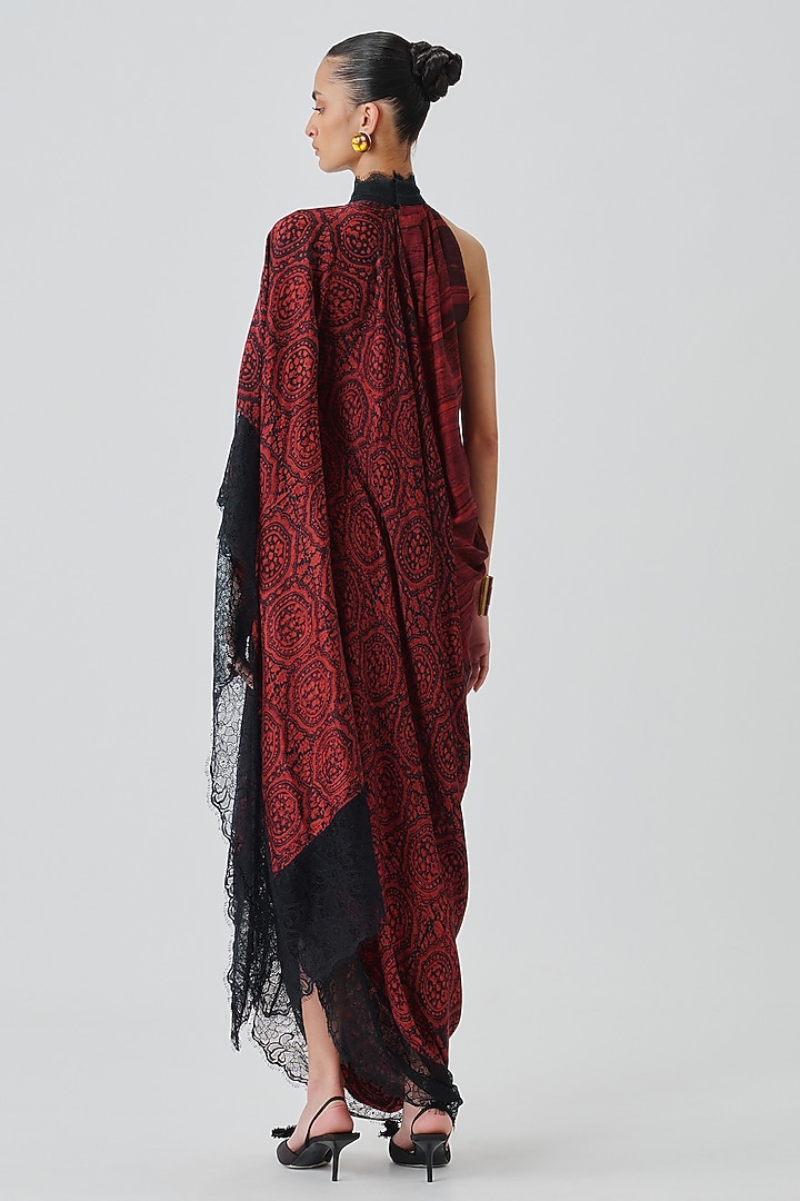Crimson Modal Satin Handblock Printed Cocktail Dress by Aroka at Pernia's Pop Up Shop
