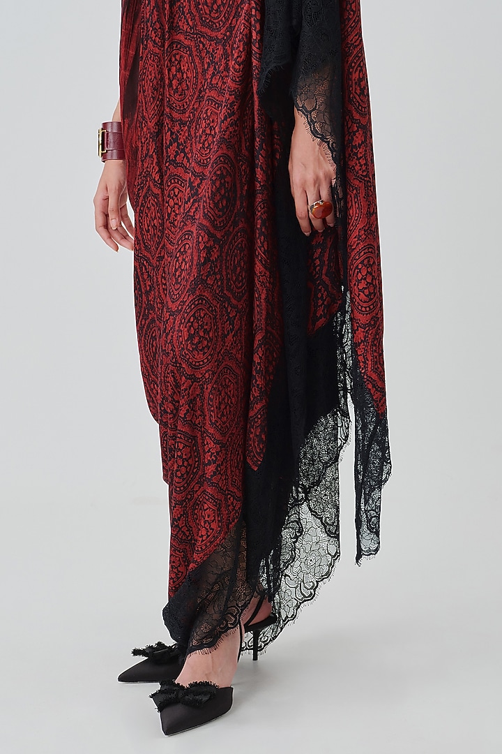 Crimson Modal Satin Handblock Printed Cocktail Dress by Aroka at Pernia's Pop Up Shop