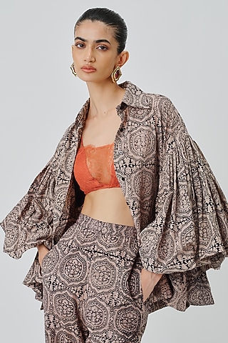 Nude Cotton Handblock Printed Shirt by Aroka