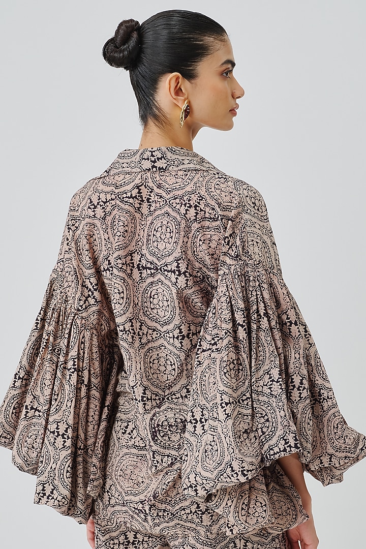 Nude Cotton Handblock Printed Shirt by Aroka at Pernia's Pop Up Shop