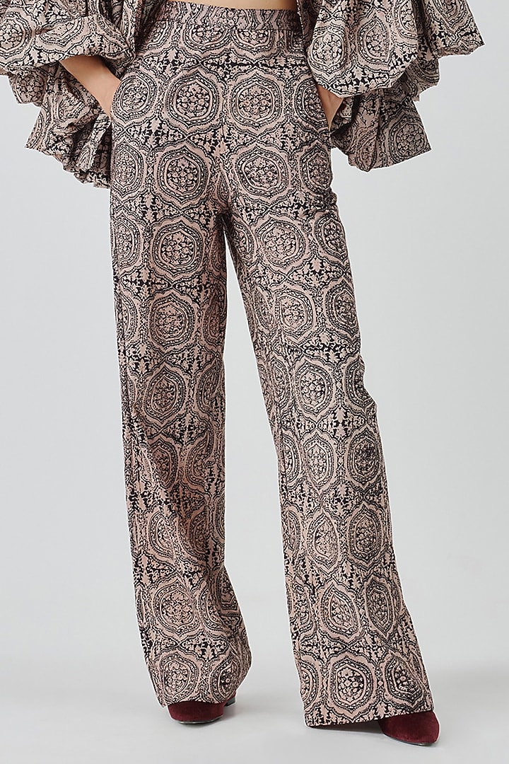 Nude Cotton Handblock Printed Pants by Aroka at Pernia's Pop Up Shop