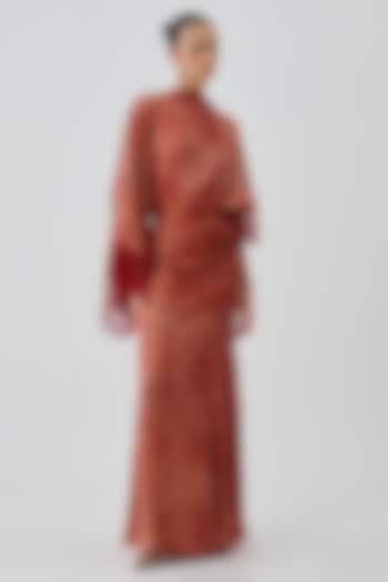 Burnt Orange Modal Satin Handblock Printed Vacation Dress by Aroka at Pernia's Pop Up Shop