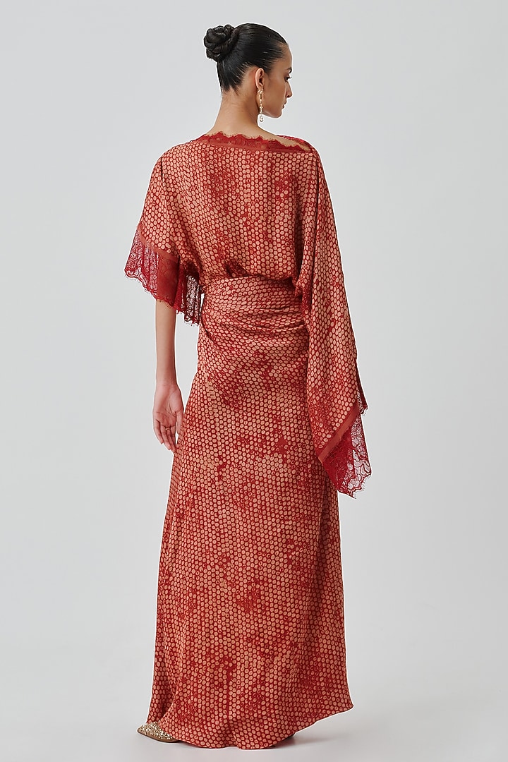 Burnt Orange Modal Satin Handblock Printed Vacation Dress by Aroka at Pernia's Pop Up Shop