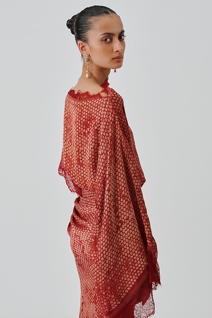 Burnt Orange Modal Satin Handblock Printed Vacation Dress by Aroka at Pernia's Pop Up Shop