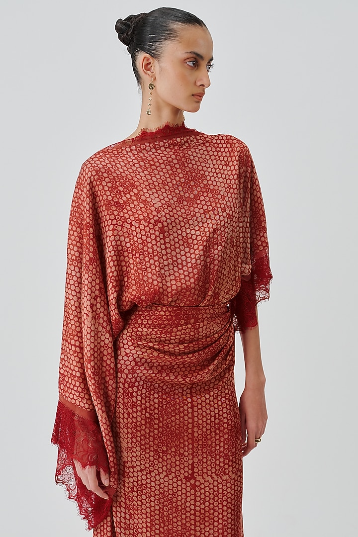 Burnt Orange Modal Satin Handblock Printed Vacation Dress by Aroka at Pernia's Pop Up Shop