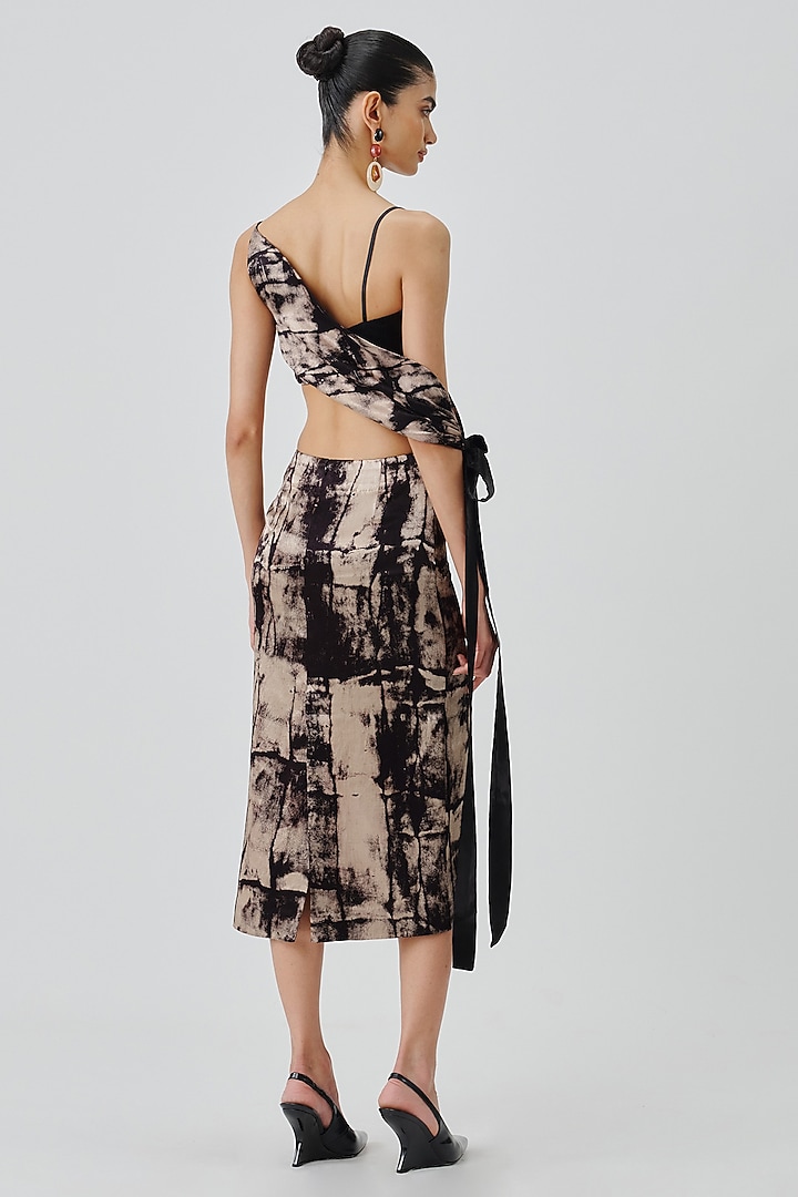 Black Modal Satin Handblock Printed Skirt by Aroka at Pernia's Pop Up Shop