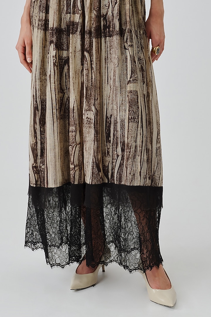 Warm Beige Mul Mul Handblock Printed Strapless Cocktail Dress by Aroka at Pernia's Pop Up Shop