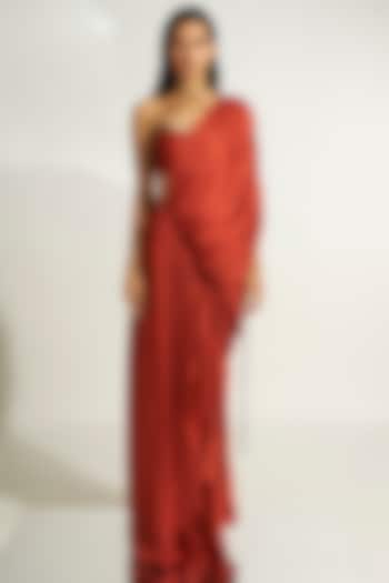 Deep Rust Modal Satin Asymmetrical Draped Party Wear Gown With Top by Aroka at Pernia's Pop Up Shop
