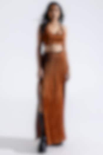 Bronze Modal Satin Ruched Maxi Skirt Set by Aroka at Pernia's Pop Up Shop