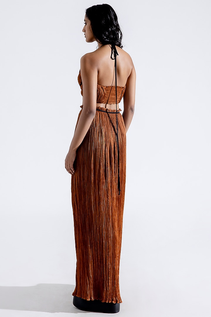 Bronze Modal Satin Ruched Maxi Skirt Set by Aroka at Pernia's Pop Up Shop