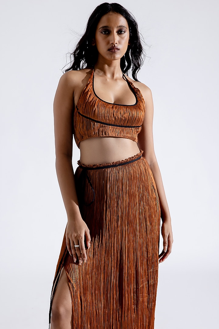 Bronze Modal Satin Ruched Maxi Skirt Set by Aroka at Pernia's Pop Up Shop