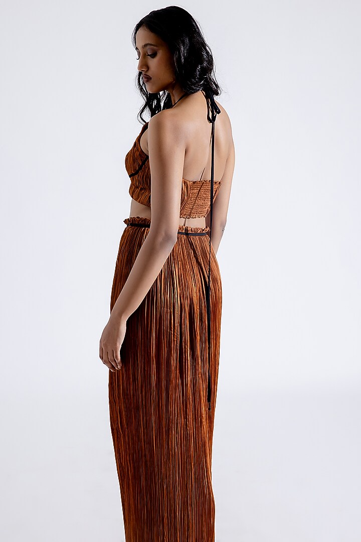 Bronze Modal Satin Ruched Maxi Skirt Set by Aroka at Pernia's Pop Up Shop